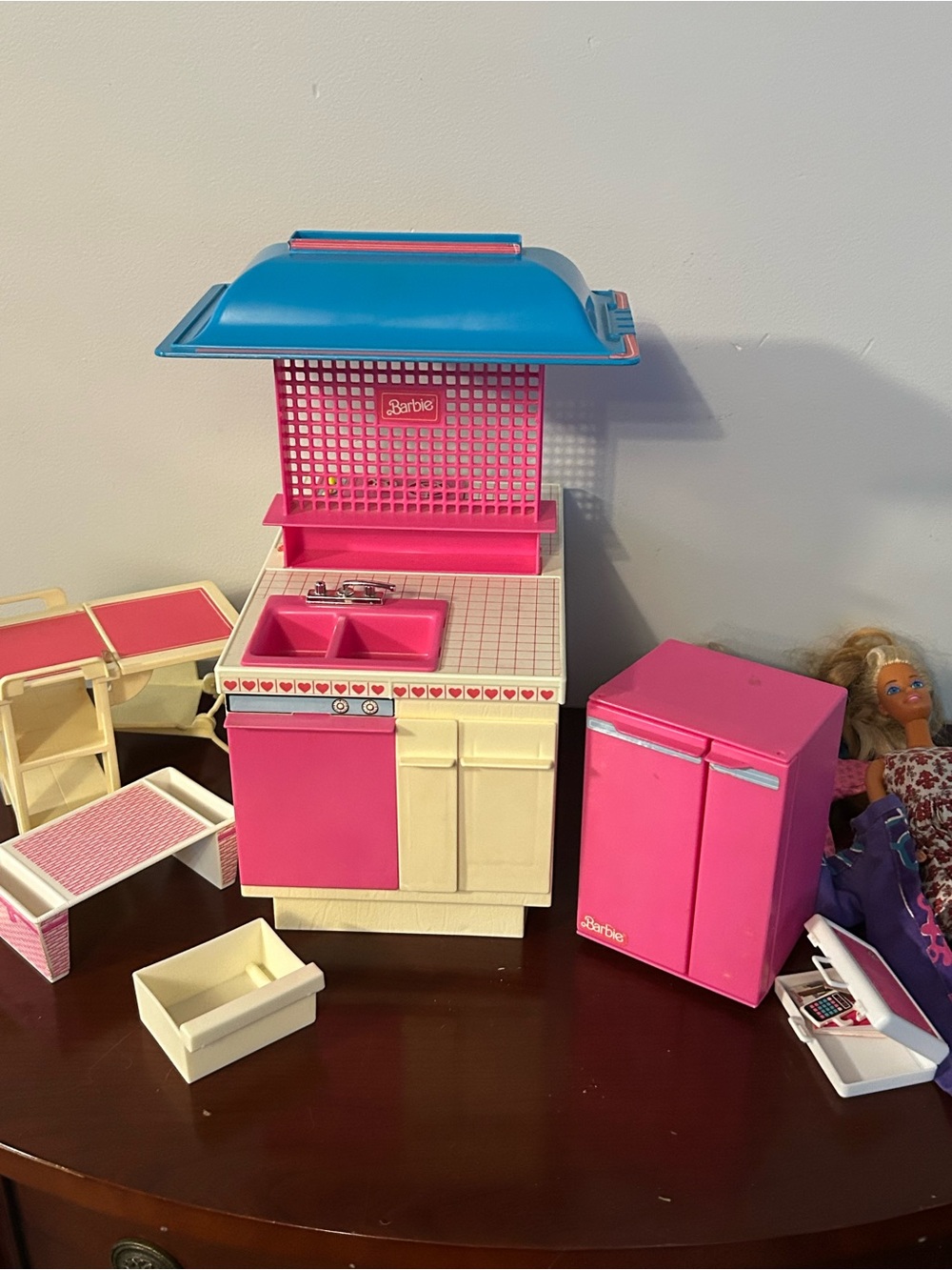 Barbie Pink, Blue & Cream Retro Doll Kitchen Playset